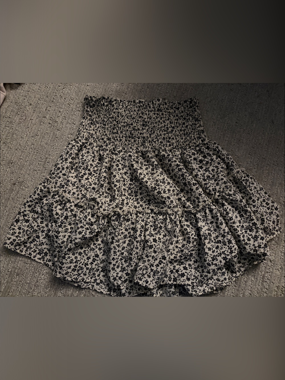 Altar’d State Smocked Waist Black Floral Tiered Mini Skirt - White/Black